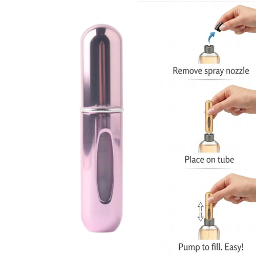 Refillable perfume atomiser in metallic pale pink 5ml