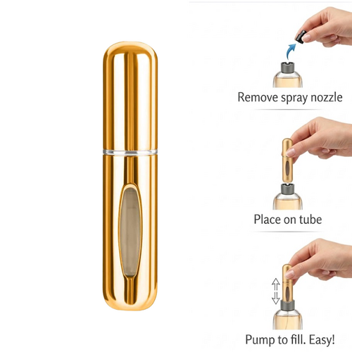 Refillable perfume atomiser in metallic gold 5ml