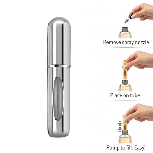 Refillable perfume atomiser in metallic silver 5ml
