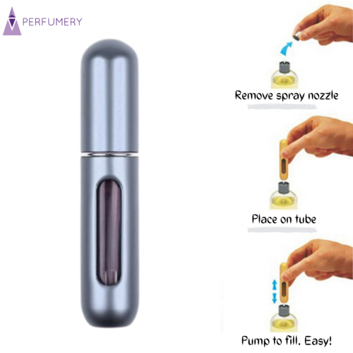 Refillable perfume atomiser in metallic pale blue 5ml